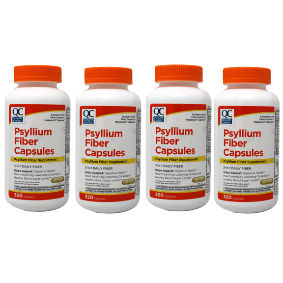 Quality Choice Psyllium Fiber Capsules, Plant-Based Soluble Fiber for Regularity Support, 320 Count Pack of 4