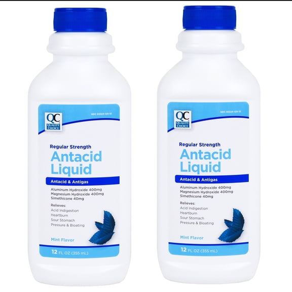 Quality Choice Regular Strength Antacid Liquid, Relieves Heartburn & Bloating, Mint Flavor, 12 FL OZ - 2 Pack