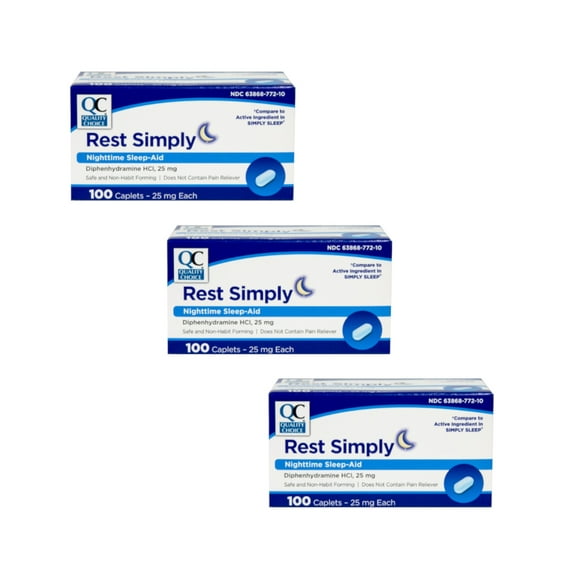 Quality Choice Rest Simply Nighttime Sleep Aid Caplets 100 ct - Pack of 3