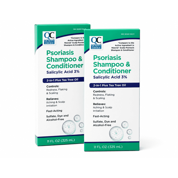 Quality Choice Scalp Psoriasis Shampoo & Conditioner, 11 oz, Medicated Itch & Flake Relief 2 Pack