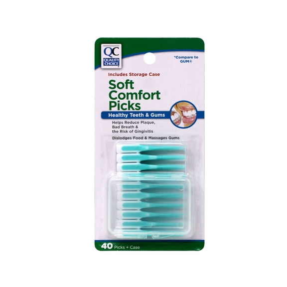 Quality Choice Soft Comfort Picks with Storage Case Dental Picks Healthy Teeth and Gums 40 ct
