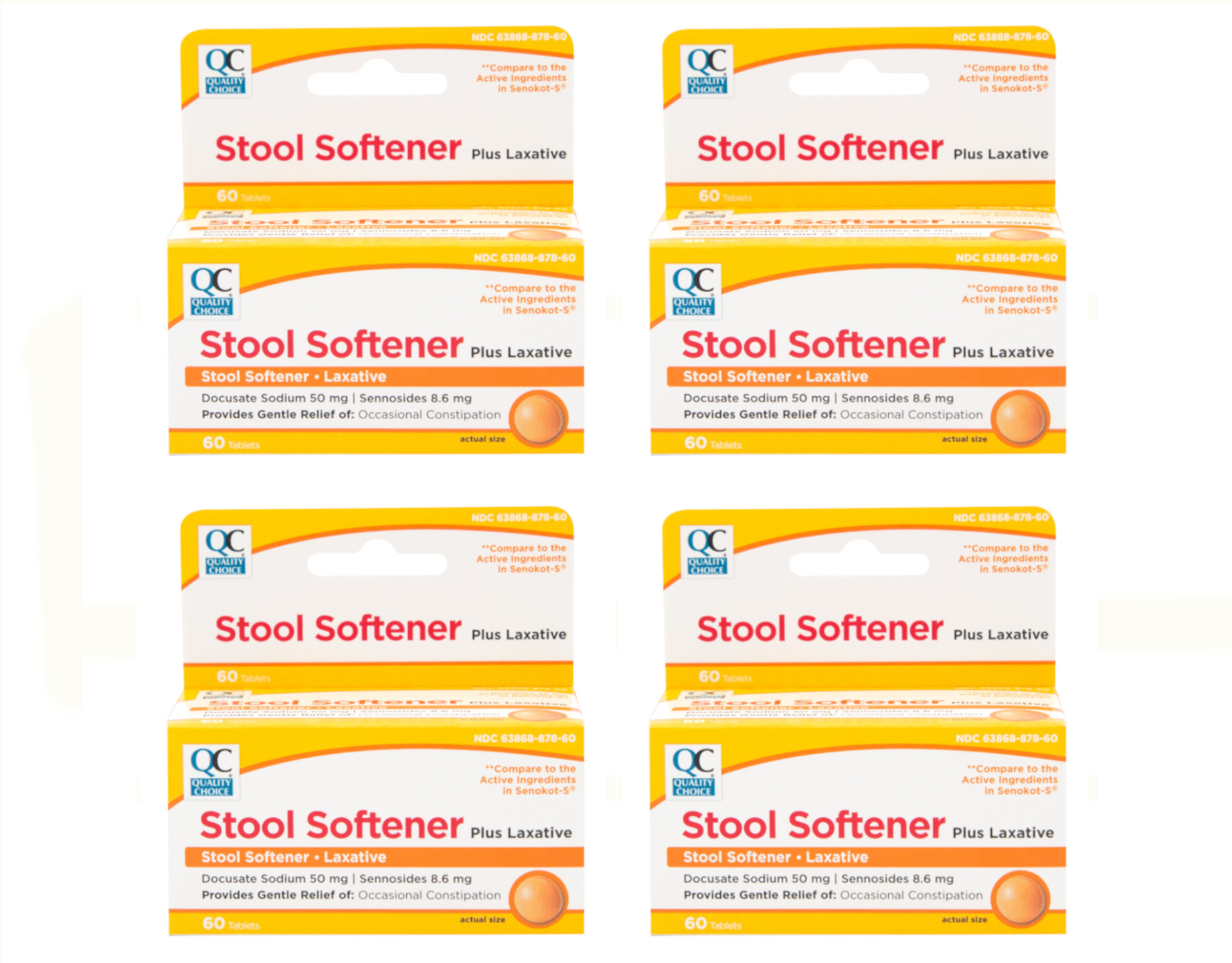 Quality Choice Stool Softener Plus Laxative, 60 Tablets Pack of 4