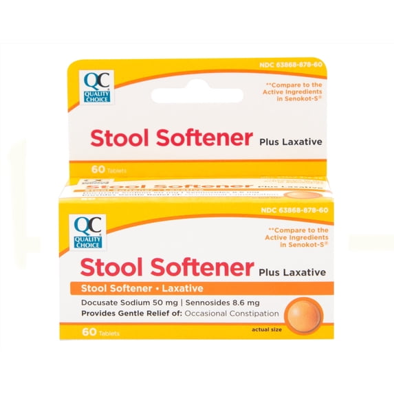 Quality Choice Stool Softener Plus Laxative Tablets 60 Count Docusate Sodium 50 mg Sennosides 8.6 mg