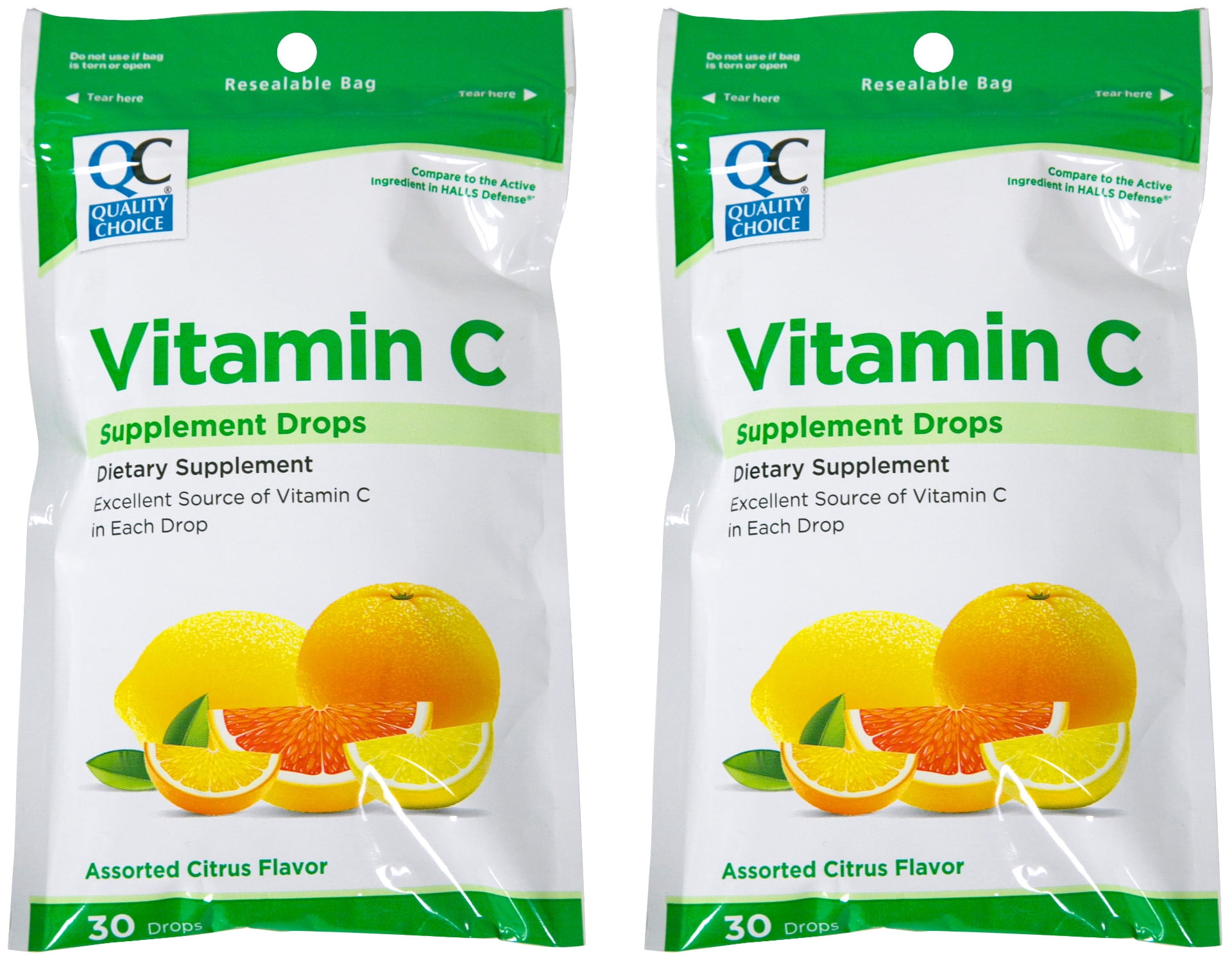 Quality Choice Vitamin C Dietary Supplement Drops Citrus Flavor 30 Count Pack of 2