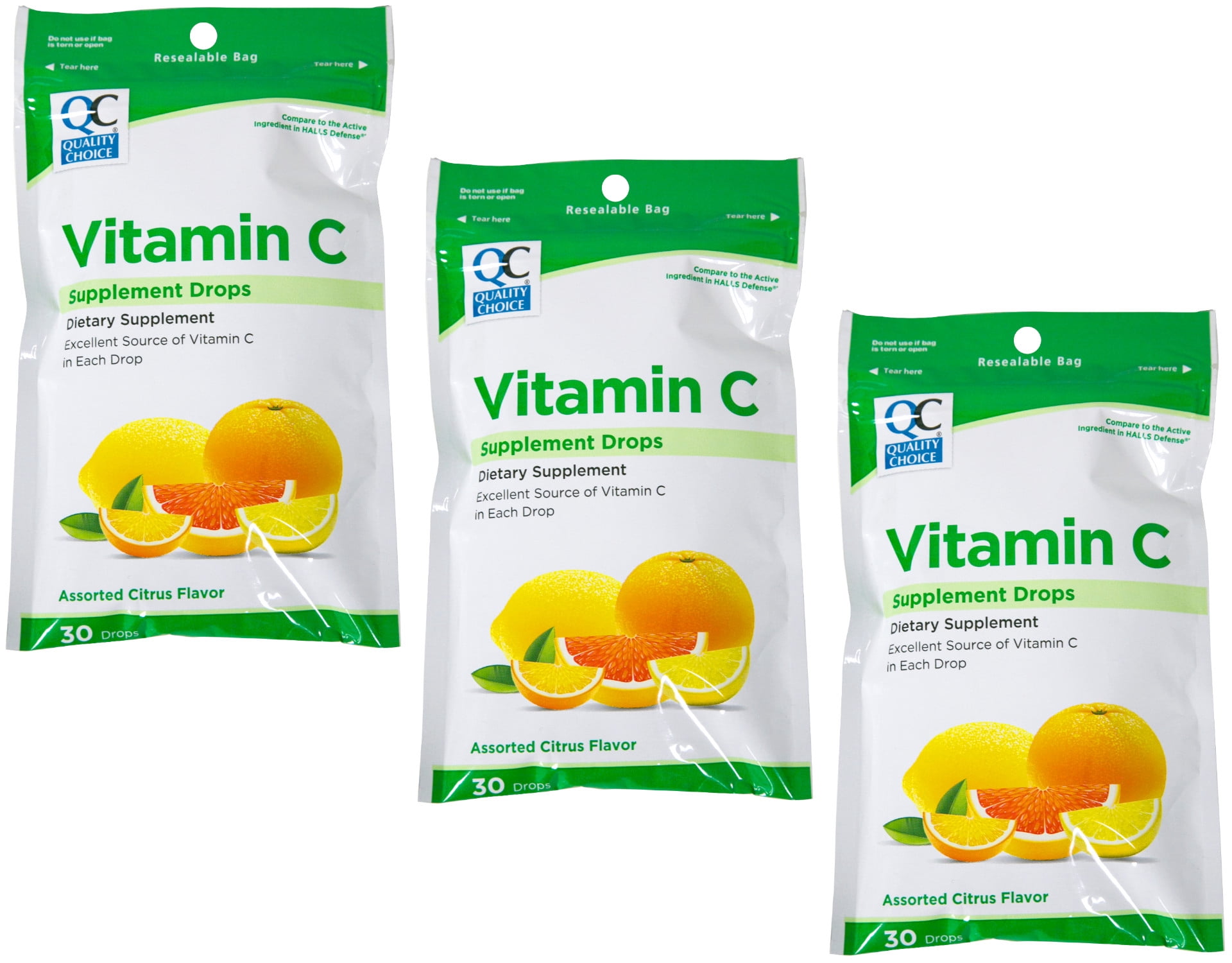 Quality Choice Vitamin C Dietary Supplement Drops Citrus Flavor 30 Count Pack of 3