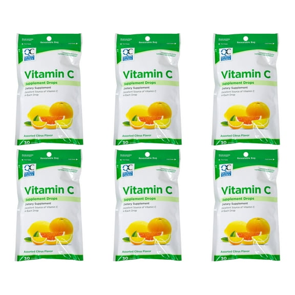 Quality Choice Vitamin C Dietary Supplement Drops Citrus Flavor 30 Count Pack of 6