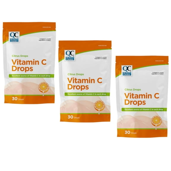 Quality Choice Vitamin C Drops, Citrus Flavor, 30 Count - 3 Pack