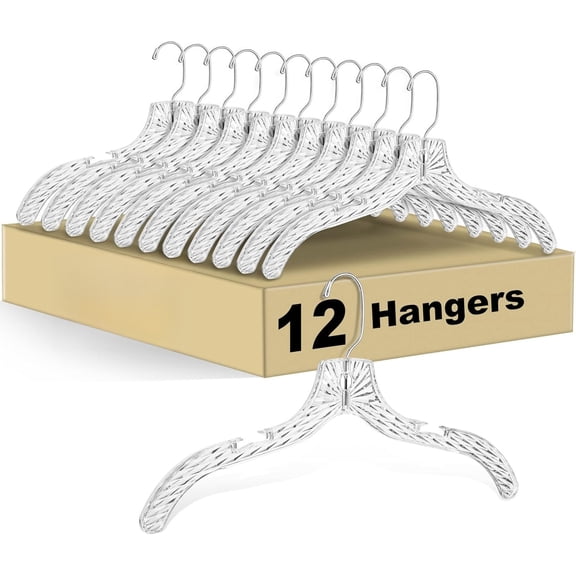 Quality Clear Plastic Skirt Hangers - 12 Pack Crystal Cut for Skirt, Pant, Dress, Suit, Coat Hangers Heavy Duty & Nonslip Design Asujtable Clips, Swival Hook, 17" inch (12, Crystal Skirt)