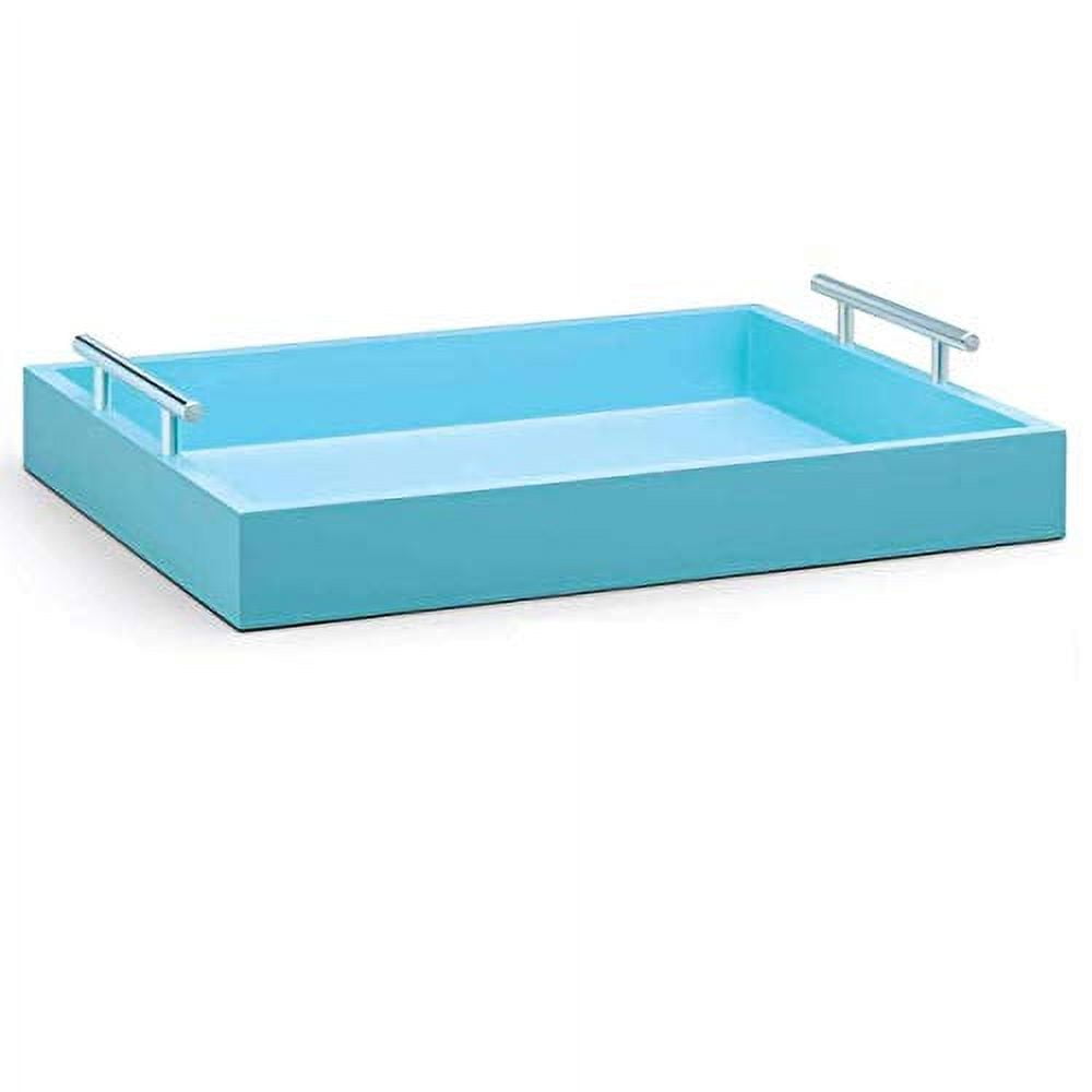 Quality by Esther Decorative Tray with Gold or Silver Handles. Light Blue Wood Tray. Decorative