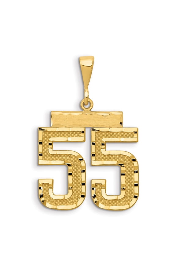 14K Brushed Diamond-Cut Number 55 Charm, Yellow - Small