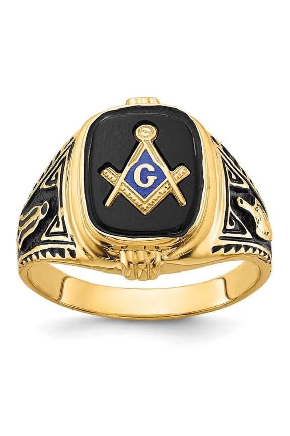 IB Goodman 14k Mens Polished/Antiqued and Textured with Onyx Masonic Ring Y4078M