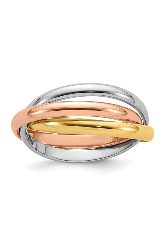 14k Tri-Color Hollow Gold Polished Rolling Ring Size 8 1.15mm Thick Ring for Women - 6.1 Grams