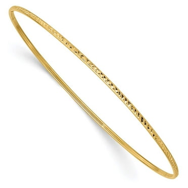 Quality Gold 14K Yellow Gold Diamond Cut Slip-On 1.5 mm Bangle Bracelet, 8"