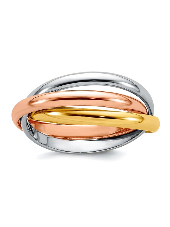 14k Tri-Color Hollow Gold Polished Rolling Ring Size 5.5 1.15mm Thick Ring for Women - 5.4 Grams