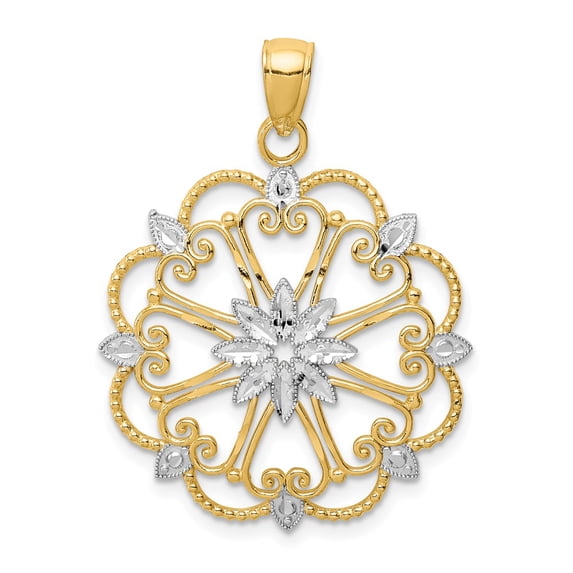 Quality Gold K4294 14K Yellow & Rhodium Starburst Jewelry Pendant & Charm, Two-Tone