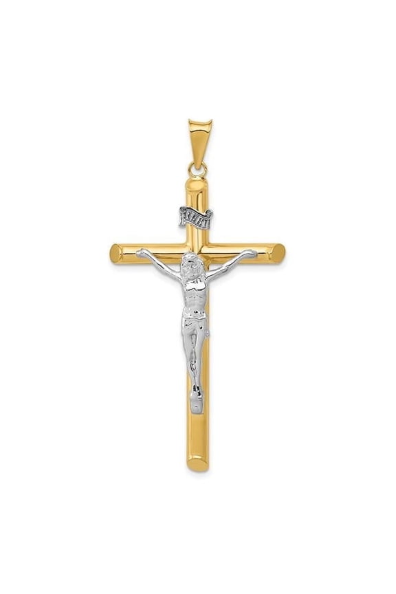 Quality Gold K6283 57 mm 14K Two-Tone Polished Crucifix Pendant