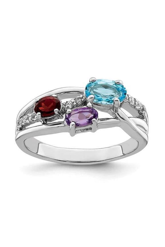 QR7414RB-6 Sterling Silver Rhodium-Plated 1.15 CTW BT-AM-GA-WT Oval Ring, Size 6