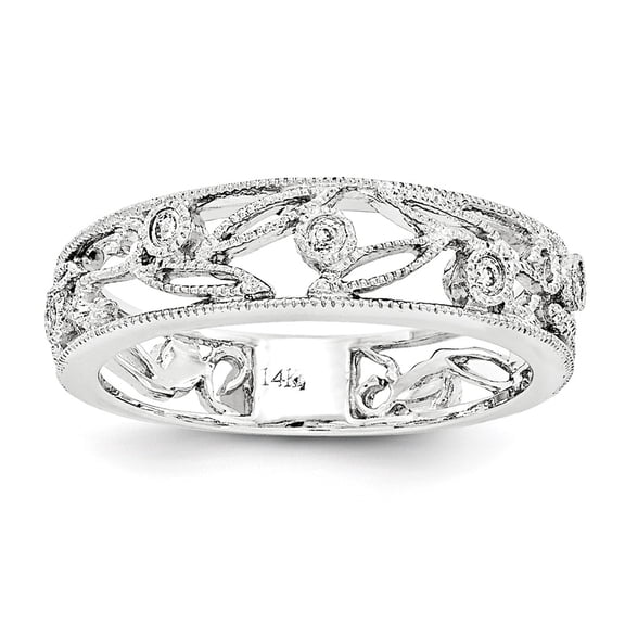 Quality Gold RM5705-006-WA 14K White Gold Flower Vine Design Diamond Ring - Size 6