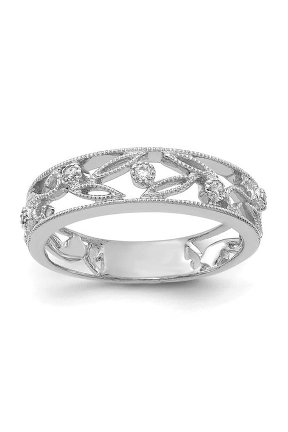 Quality Gold RM5705-006-WA 14K White Gold Flower Vine Design Diamond Ring - Size 6