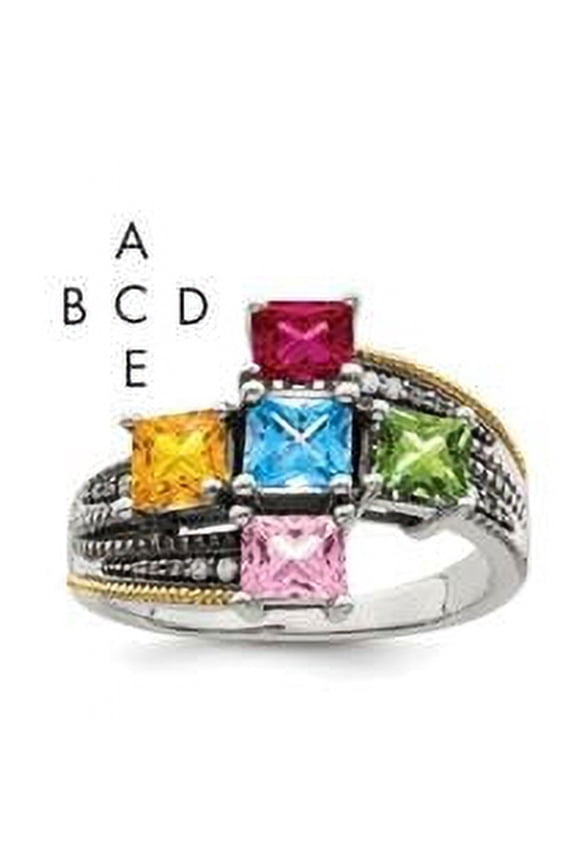 Sterling Silver & 14K Five-Stone & Diamond Mothers Semi-Mount Ring, Size 5