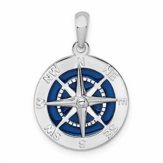 De-Ani Sterling Silver Rhodium-Plated Polished Enameled Compass Pendant