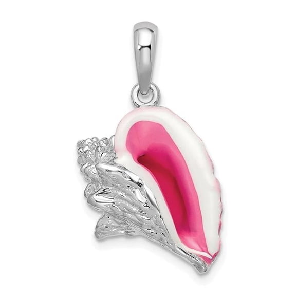 Quality Gold Sterling Silver Polished Enameled Large Conch Shell Pendant