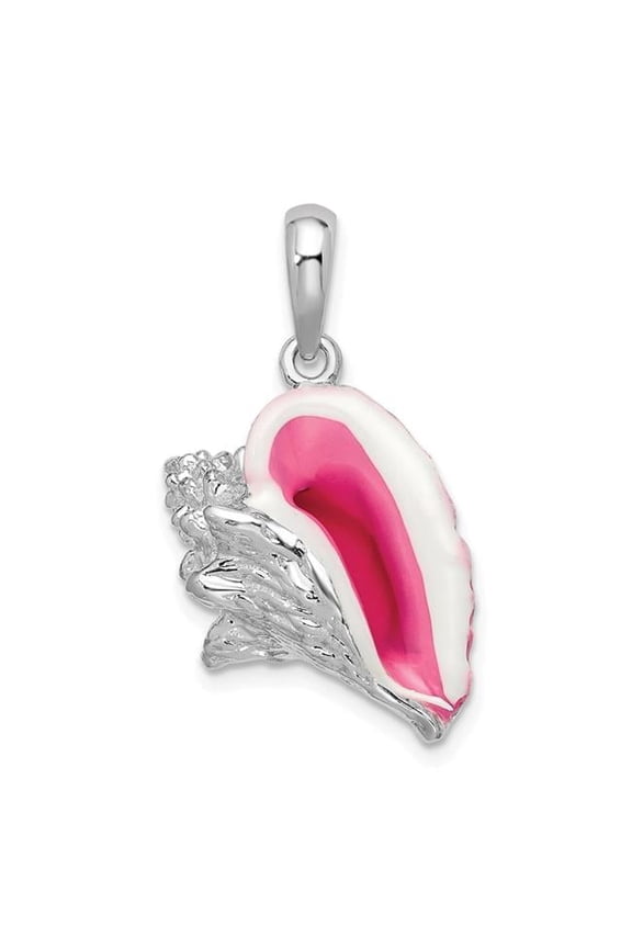 Sterling Silver Polished Enameled Large Conch Shell Pendant