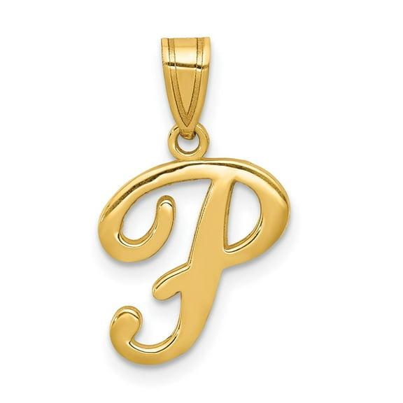 Quality Gold YC993P 14K Script Letter P Initial Jewelry Pendant & Charm, Yellow - Medium