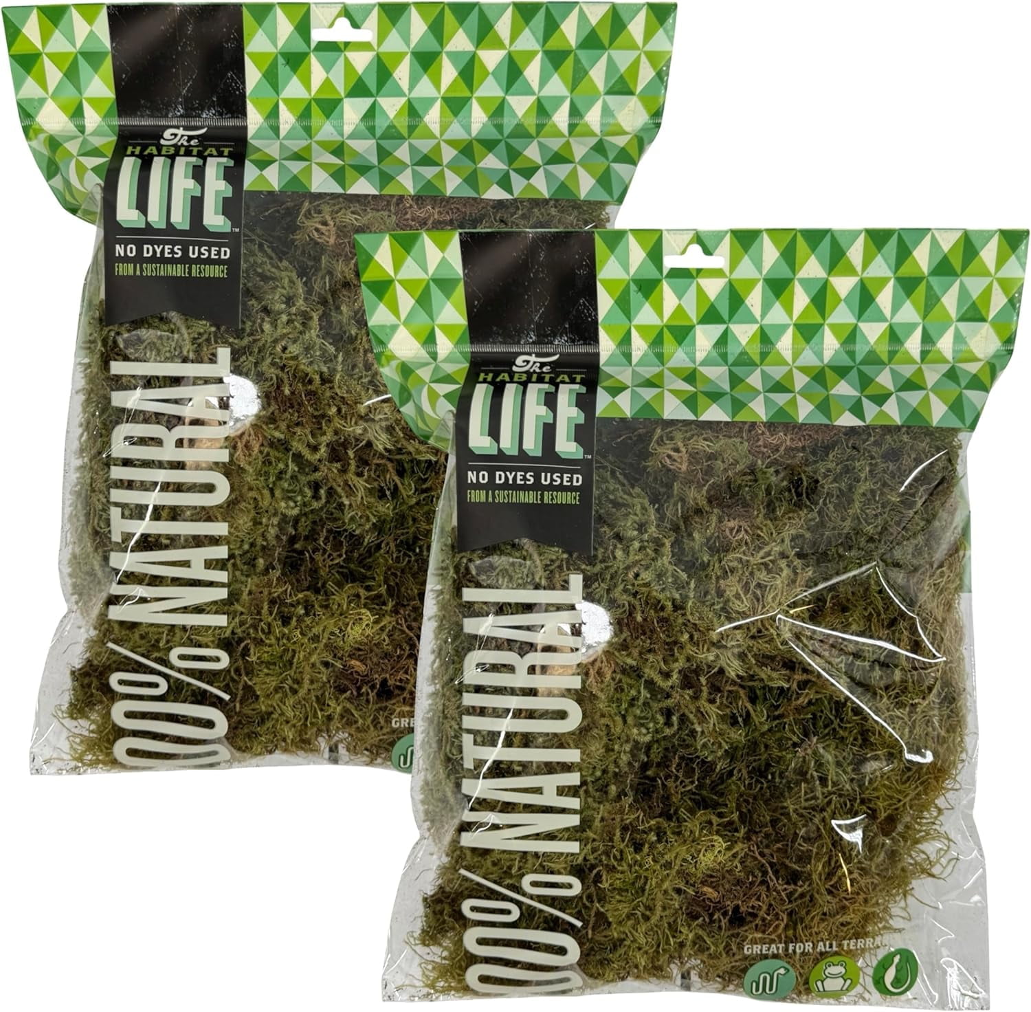 Quality Growers The Habitat Life - Natural Deco Moss - for Reptiles, Amphibians & Invertebrates Terrariums - Humidity Control - Natural Look & Feel - Soft Surface - Dye-Free & Safe - Medium - 2 Pack