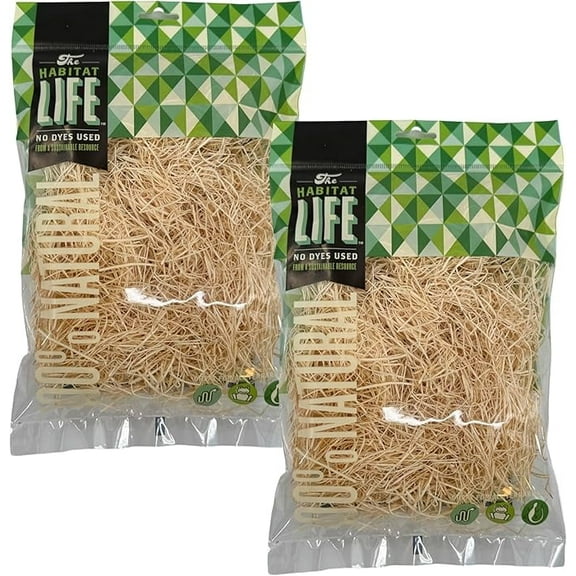 Quality Growers - The Habitat Life - Natural Fine Cut Excelsior - For Birds, Hamsters, Gerbils, Rats & Other Small Mammals - Soft & Absorbent - Wood Fiber - Dye-Free & Safe - Small - 2 Pack