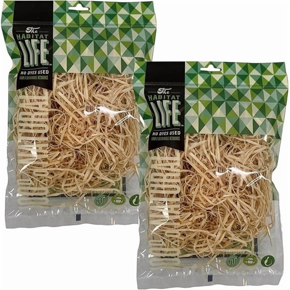 Quality Growers - The Habitat Life - Natural Ribbon Cut Excelsior - For Birds, Hamsters, Gerbils, Rats & Other Small Mammals - Soft & Absorbent - Wood Fiber - Dye-Free & Safe - Small - 2 Pack