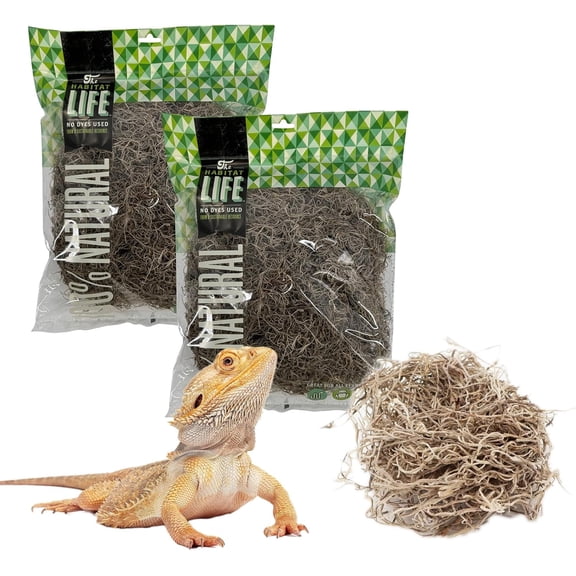 Quality Growers The Habitat Life - Natural Spanish Moss - for Reptiles, Amphibians & Invertebrates Terrariums - Humidity Control - Breathable Bedding - Dye-Free & Safe - Medium - 2 Pack