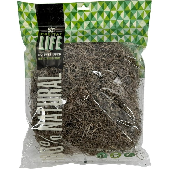 Quality Growers The Habitat Life - Natural Spanish Moss - for Reptiles, Amphibians & Invertebrates Terrariums - Humidity Control - Breathable Bedding - Dye-Free & Safe - Medium - 1 Pack