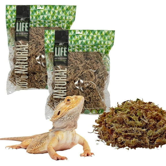 Quality Growers The Habitat Life - Natural Sphagnum Moss - for Reptiles, Amphibians & Invertebrates Terrariums - Humidity Control - Ideal for Burrowing & Nesting - Dye-Free & Safe - Medium - 2 Pack