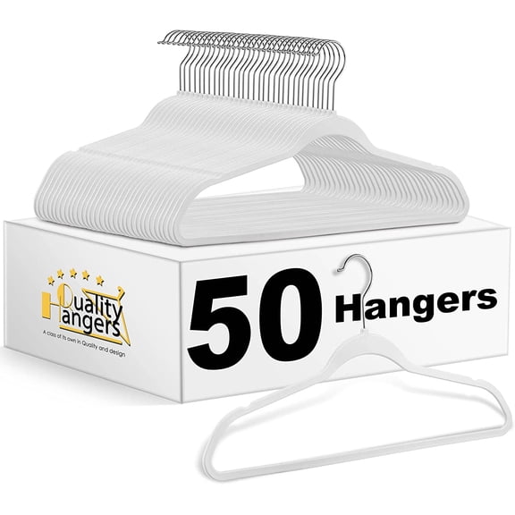 Quality Hangers 50 Pack Non-Velvet Plastic Hangers for Clothes - Heavy Duty Coat Hanger Set - Space-Saving Closet with Chrome Swivel Hook, Functional Non-Flocked Hangers - Cream White