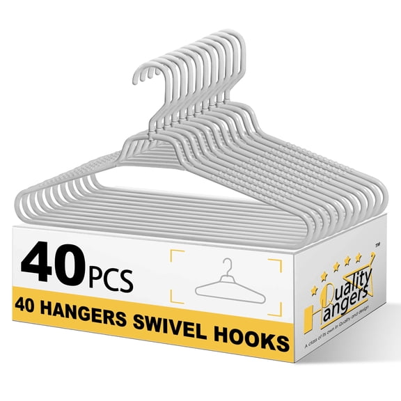 Quality Hangers Heavy Duty Gray Plastic Hangers 40-Pack with Swivel Hook | 7mm Thick Non Slip Coat Hangers with Accessory Bar | Ideal Clothes Hangers Plastic for Everyday Use | 17 Inches (40, Gray)