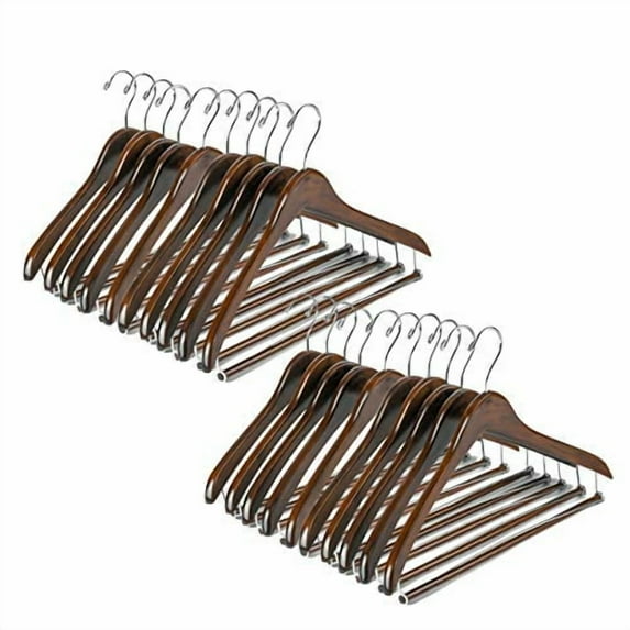 Quality Hangers Wooden Hangers Beautiful Sturdy Suit Coat Curved Hangers Great for Travelers Heavy Duty Hanger with Locking Bar - Retro Finish (20)