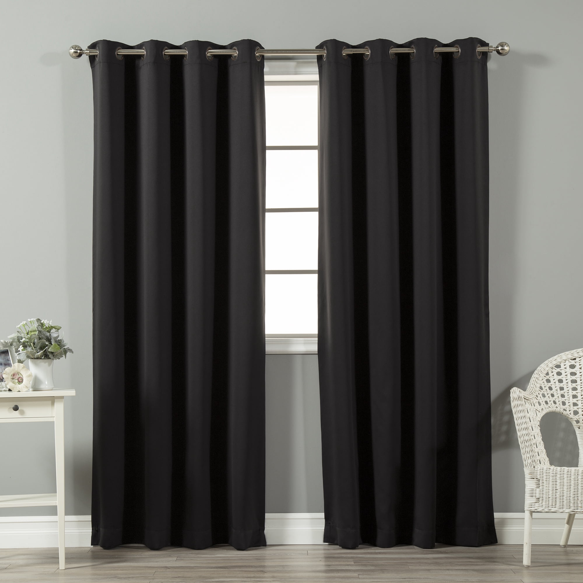 Quality Home Basic Thermal Blackout Curtains - Antique Bronze Grommet Top - Black (Set of 2 Panels)
