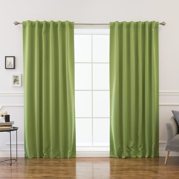 Quality Home Basic Thermal Blackout Curtains - Back Tab/Rod Pocket - Green (Set of 2 Panels)