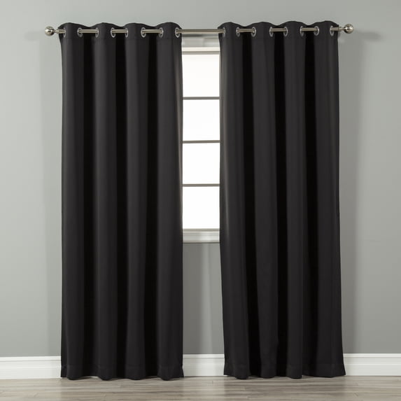 Quality Home Basic Thermal Blackout Curtains - Stainless Steel Nickel Grommet Top - Black (Set of 2 Panels)