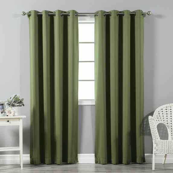 Quality Home Basic Thermal Blackout Curtains - Stainless Steel Nickel Grommet Top - Olive (Set of 2 Panels)