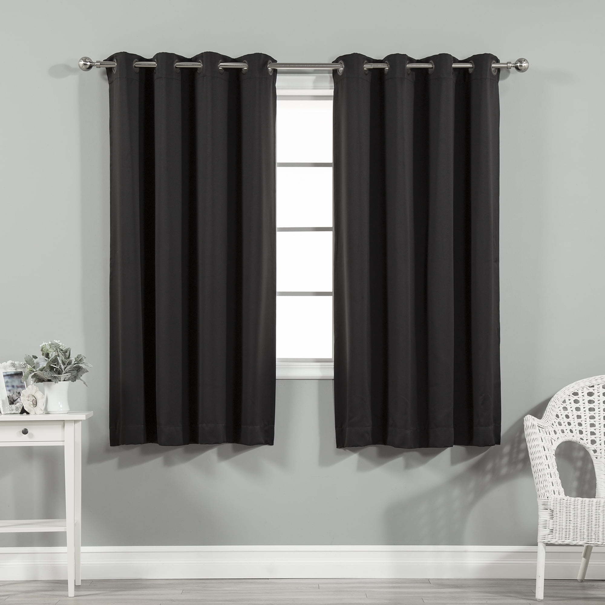 Quality Home Blackout Thermal Black Grommet Insulated Curtains, 52” x 63” 2 Panels