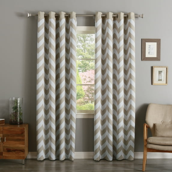Quality Home Chevron Room Darkening Curtains - Stainless Steel Nickel Grommet - Beige - 52" x 63" (Set of 2 Panels)