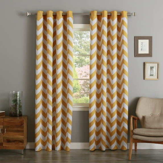 Quality Home Chevron Room Darkening Curtains - Stainless Steel Nickel Grommet - Yellow - 52" x 84" (Set of 2 Panels)