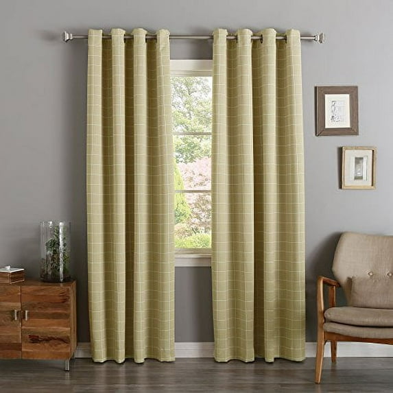 Quality Home Closeout Plaid Room Darkening Curtains-Beige - 52" W x 96" L (Set of 2 Panels)