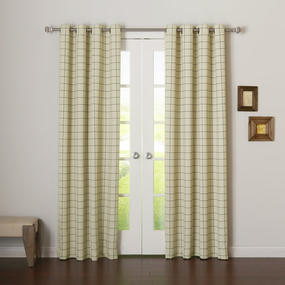 Quality Home Color Plaid Room Darkening Curtains - Biscuit.Black - 52" x 84" (Set of 2 Panels)