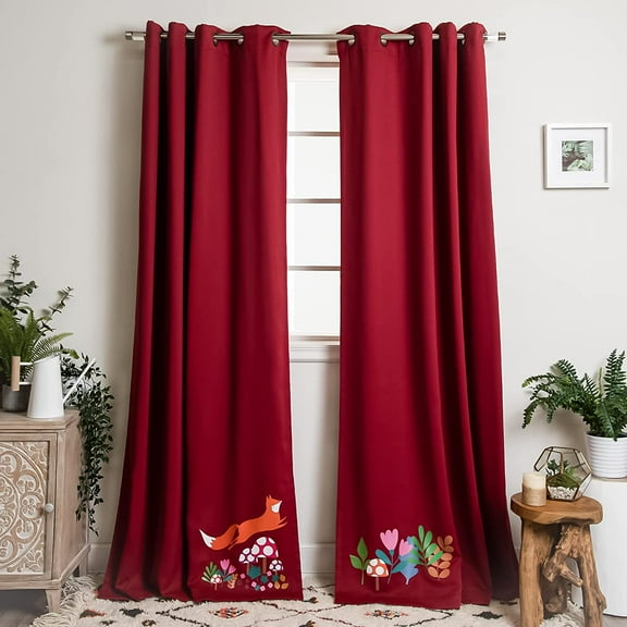Quality Home Enchanted Forest Fox Children Teen Grommet Top Blackout Curtains for Kids Room Playroom Naptime-84"