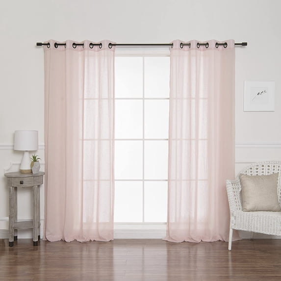 Quality Home Faux Linen Black Grommet Curtains s - Black Grommet Top - Pink- 52" W x 84" L (Set of 2 Panels)