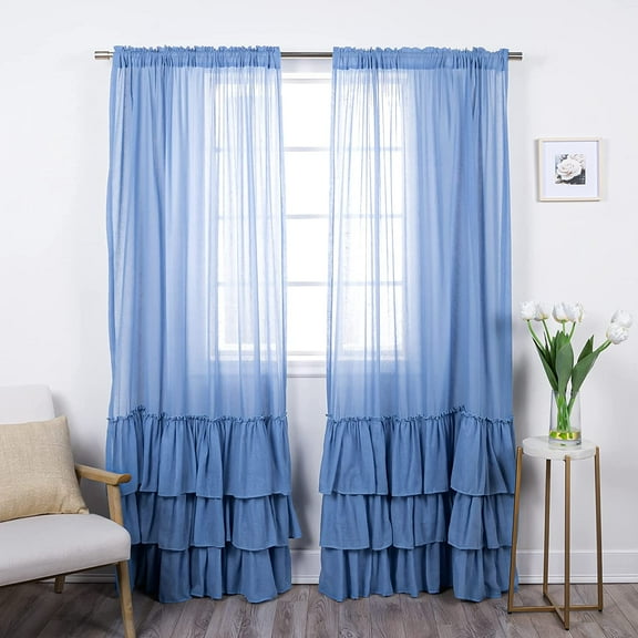 Quality Home Faux Linen Ruffle Curtains