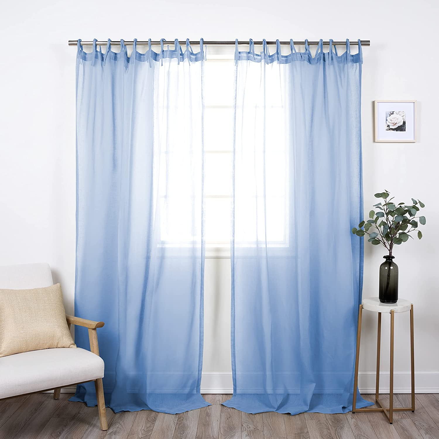 Quality Home Faux Linen Tie Top Curtains